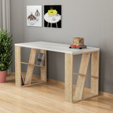 Birou Honey, din PAL melaminat, alb/stejar, 140x60x75 cm