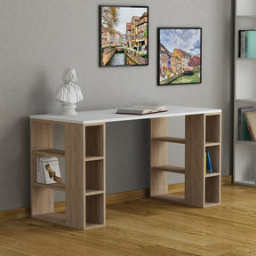 Birou Colmar, alb/stejar, PAL melaminat, 140x75x60 cm