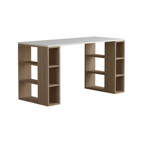 Birou Colmar, alb/stejar, PAL melaminat, 140x75x60 cm