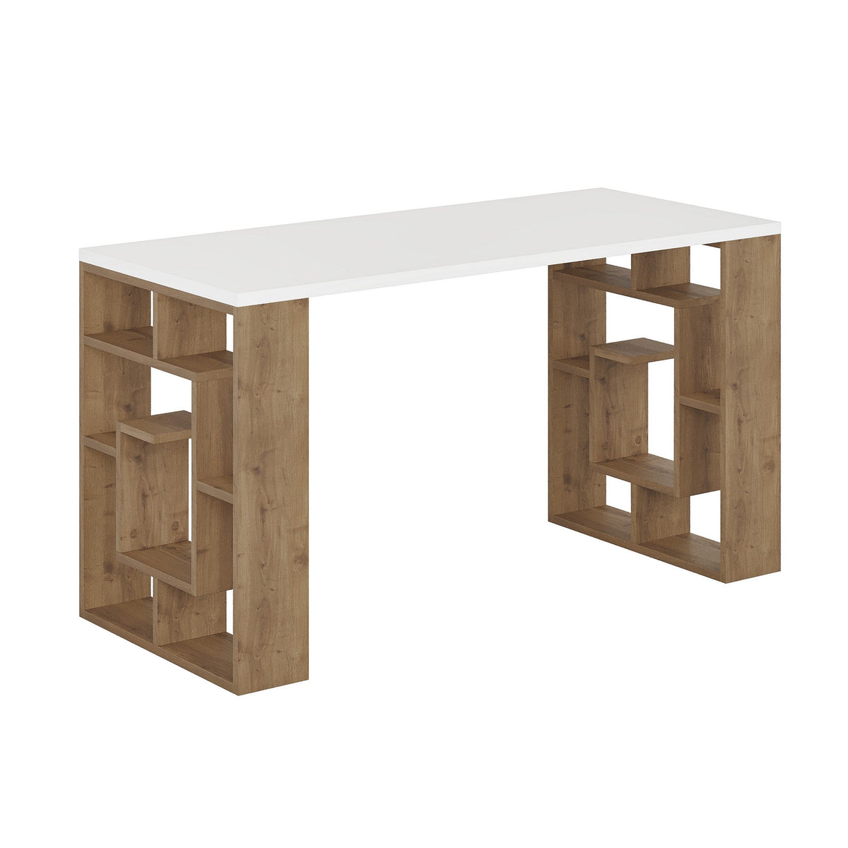 Birou Maze, alb/stejar, PAL, 140x60x75 cm