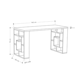Birou Maze, alb/stejar, PAL, 140x60x75 cm