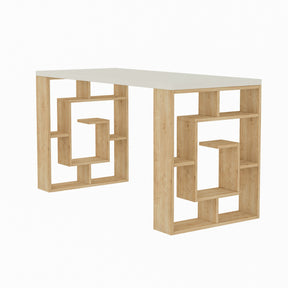 Birou Maze, alb/stejar, PAL melaminat, 140x75x60 cm