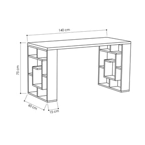 Birou Maze, alb/stejar, PAL melaminat, 140x75x60 cm