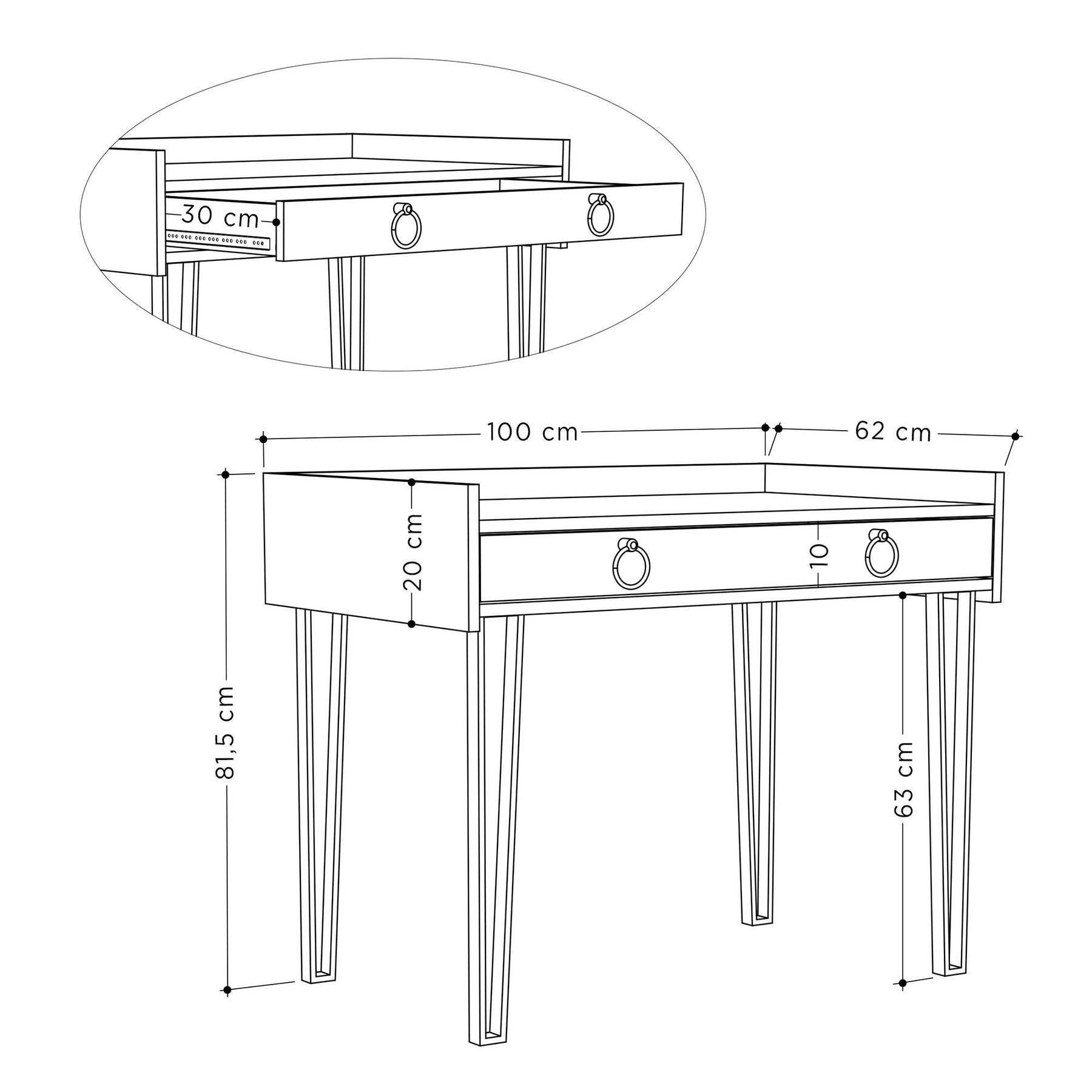 Masa birou Burete, alb/negru, PAL/metal, 100x62x82 cm