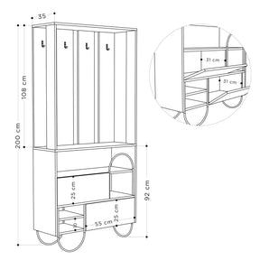 Mobilier hol Norfolk, stejar/gri, PAL/metal, 97x35x200 cm