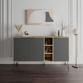 Comoda Clara-Anthracite, stejar/gri, PAL melaminat/metal, 142x83x36 cm
