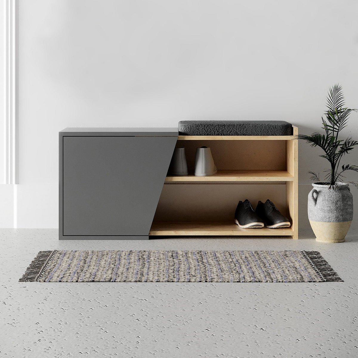 Pantofar Fiona, gri/stejar, PAL melaminat, 104x37x47 cm