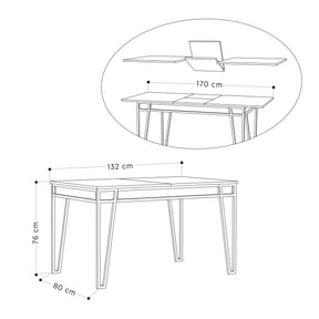 Masa 855DTE4602, alb/negru, PAL/metal, 132x80x76 cm