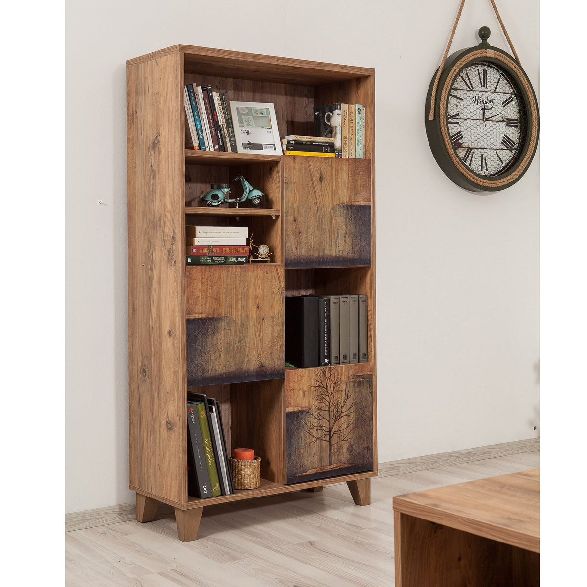 Biblioteca Marina Flora - 753, din PAL melaminat, 80x36x155 cm