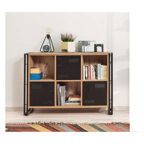 Biblioteca Cosmo Tribus, stejar/negru, PAL melaminat/metal, 126x89x35 cm