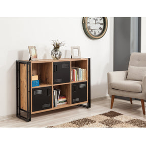 Biblioteca Cosmo Tribus, stejar/negru, PAL melaminat/metal, 126x89x35 cm