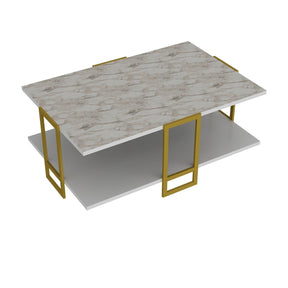 Masuta de cafea Polka, din PAL melaminat, alb/gold, 92x62x37 cm