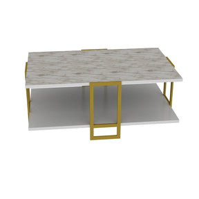 Masuta de cafea Polka, din PAL melaminat, alb/gold, 92x62x37 cm