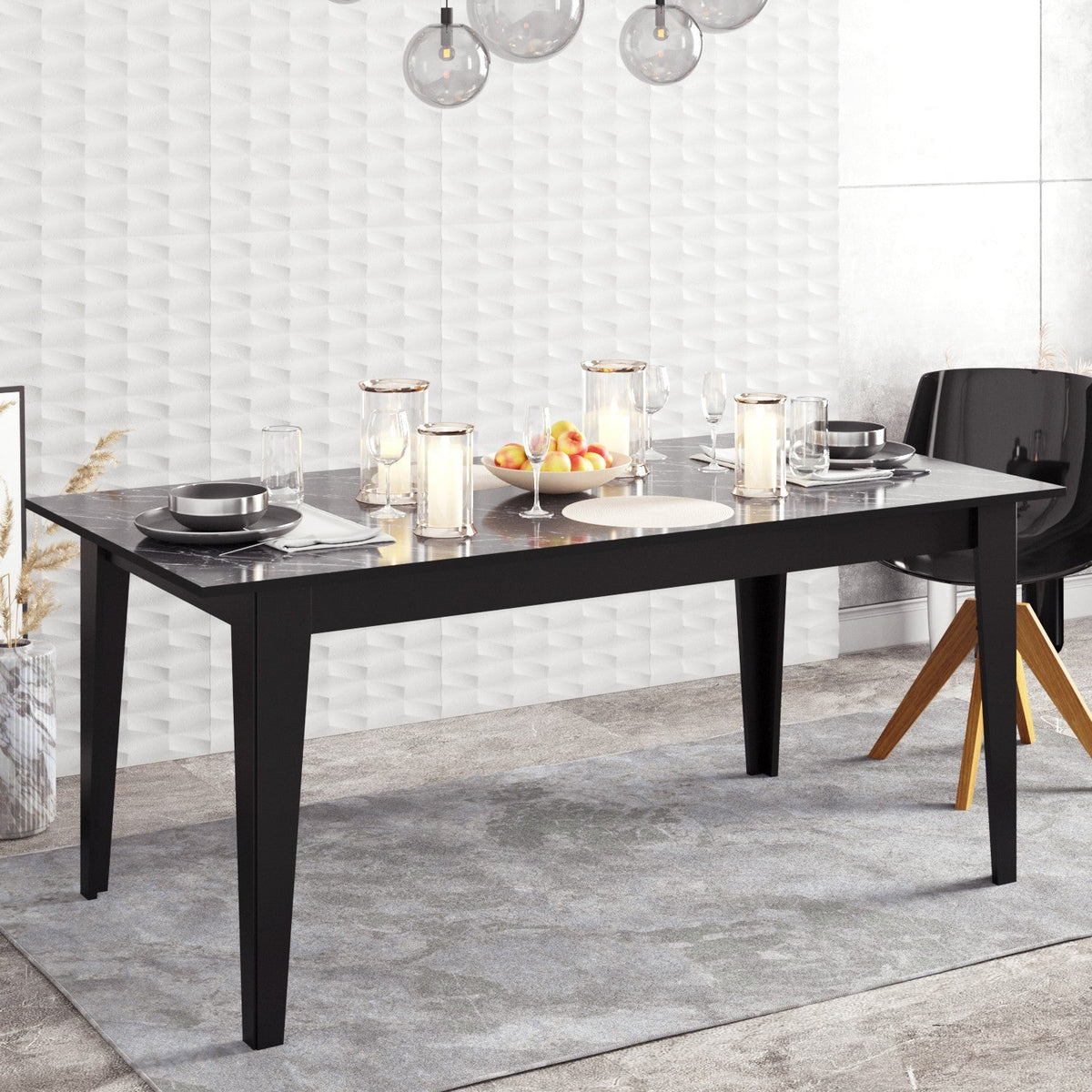 Masa Polka, din PAL melaminat, marmura neagra, 180x90x76.8 cm