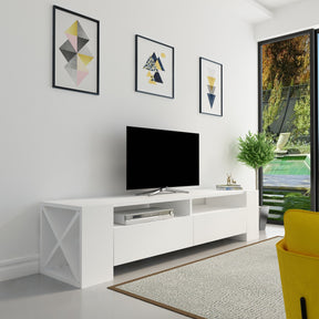 Comoda TV Sosruko, din PAL melaminat, alb, 155x35x35 cm