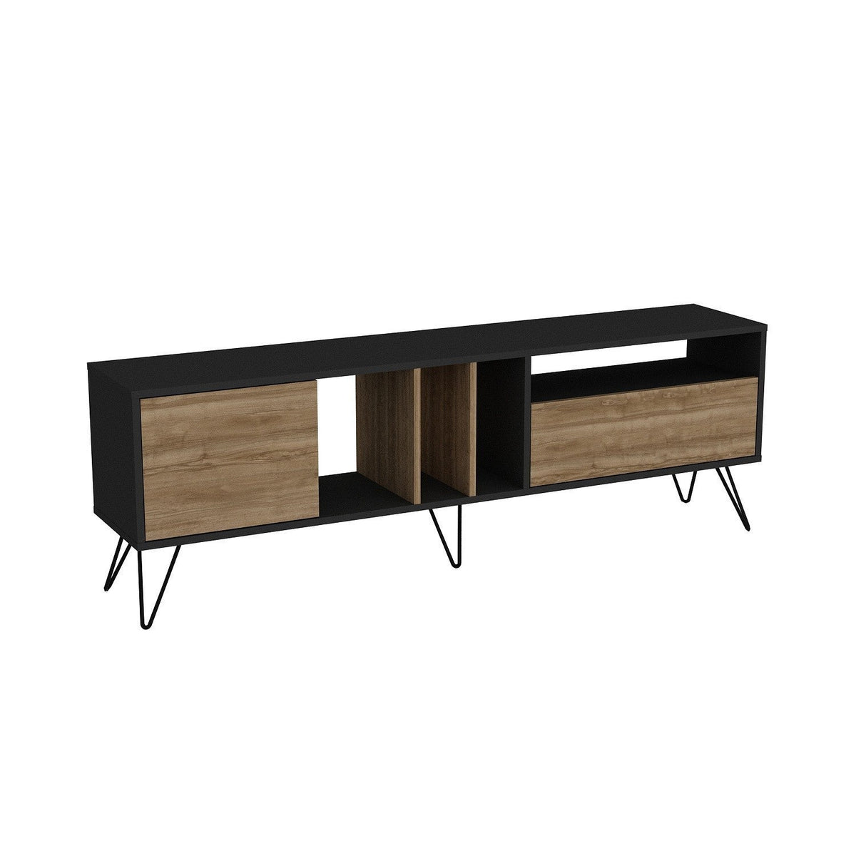 Comoda TV Mistico, din PAL melaminat, alun/negru, 180x36x59 cm