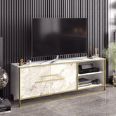 Comoda TV Polka, din PAL melaminat, alb/gold, 160x38.5x56.6 cm