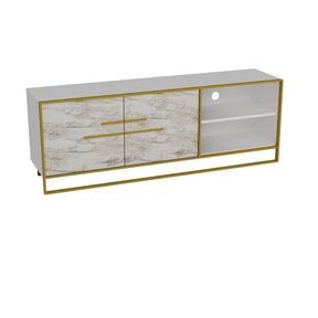 Comoda TV Polka, din PAL melaminat, alb/gold, 160x38.5x56.6 cm