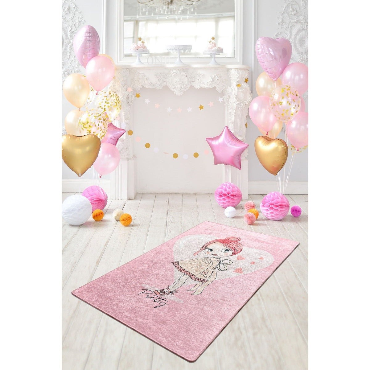 Covor PRETTY, 100x160 cm, forma dreptunghiulara, poliester/stofa catifelata, roz