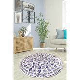 Covor living Venice, 100 cm, rotund, 50% catifea/50% poliester, alb/albastru