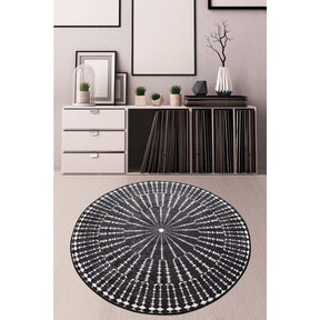 Covor Buio Djt Cap, 140 cm, forma rotunda, catifea/poliester, negru/alb