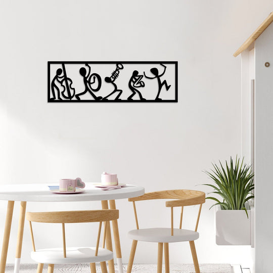 Decoratiune perete Musicians, negru, metal, 60x19 cm