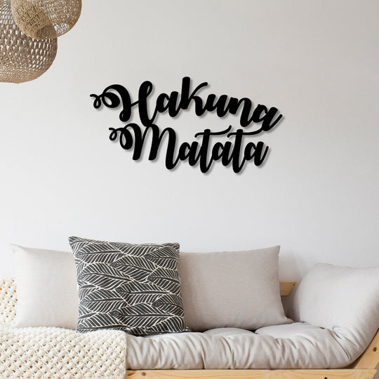 Decoratiune perete Hakuna Matata, metal 100%, negru, 70 x 35 cm