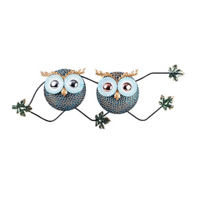 Decoratiune perete OWL 3, metal, albastru/auriu/verde, 77×28 cm