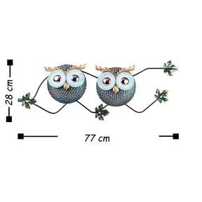 Decoratiune perete OWL 3, metal, albastru/auriu/verde, 77×28 cm
