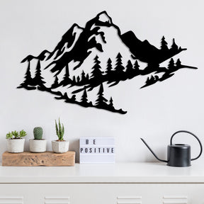 Decoratiune perete Mountain 2, metal, negru, peisaj montan, 47x40 cm