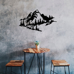 Decoratiune perete Mountain 2, metal, negru, peisaj montan, 47x40 cm
