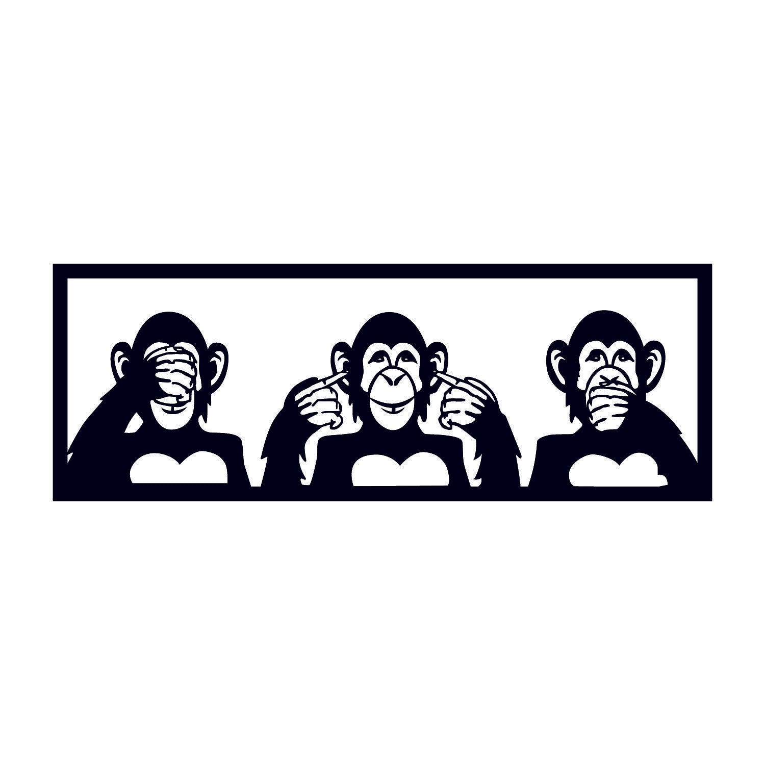 Decoratiune perete Three Monkeys - M, negru, metal, 70x25 cm