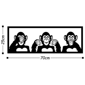 Decoratiune perete Three Monkeys - M, negru, metal, 70x25 cm