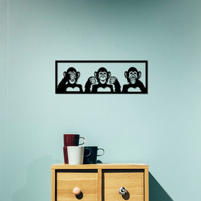Decoratiune perete Three Monkeys - S, negru, metal, 50x18 cm