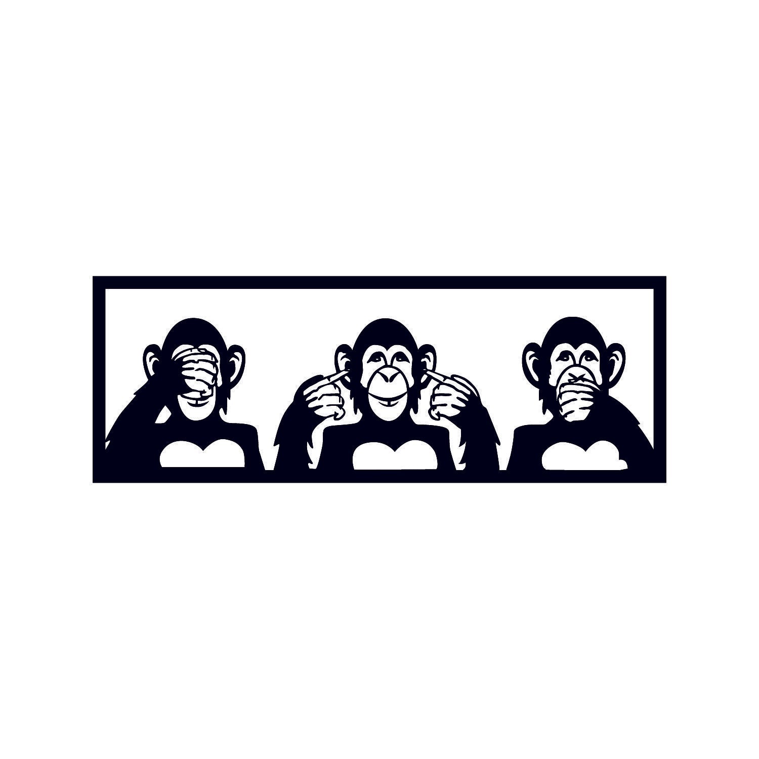 Decoratiune perete Three Monkeys - S, negru, metal, 50x18 cm