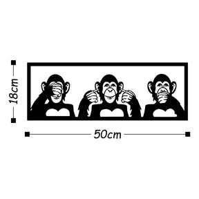 Decoratiune perete Three Monkeys - S, negru, metal, 50x18 cm