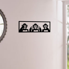Decoratiune perete Three Monkeys - S, negru, metal, 50x18 cm