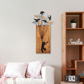 Accesoriu decorativ Flying Boy 2, stejar/negru, lemn/metal, 45x86 cm