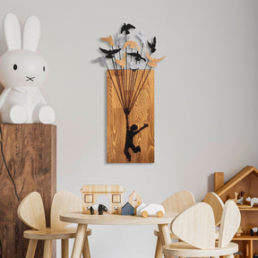 Accesoriu decorativ Flying Boy 2, stejar/negru, lemn/metal, 45x86 cm