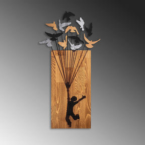 Accesoriu decorativ Flying Boy 2, stejar/negru, lemn/metal, 45x86 cm