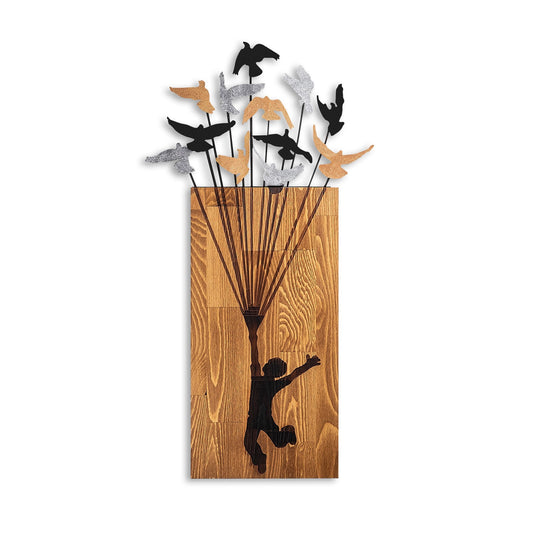 Accesoriu decorativ Flying Boy 2, stejar/negru, lemn/metal, 45x86 cm