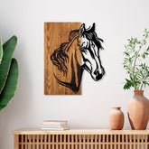 Accesoriu decorativ Horse 1, stejar/negru, lemn/metal, 48x57 cm