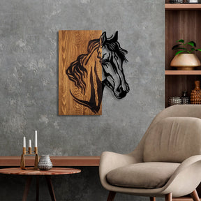 Accesoriu decorativ Horse 1, stejar/negru, lemn/metal, 48x57 cm