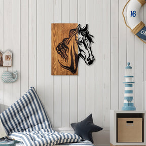Accesoriu decorativ Horse 1, stejar/negru, lemn/metal, 48x57 cm
