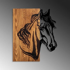 Accesoriu decorativ Horse 1, stejar/negru, lemn/metal, 48x57 cm