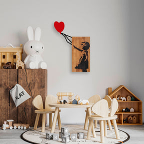 Accesoriu decorativ Banksy-15, negru/stejar, lemn, 83x60 cm