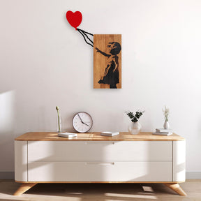 Accesoriu decorativ Banksy-15, negru/stejar, lemn, 83x60 cm