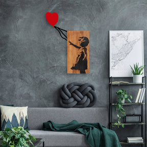 Accesoriu decorativ Banksy-15, negru/stejar, lemn, 83x60 cm