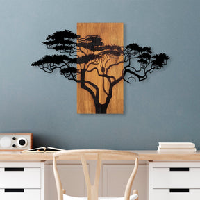 Accesoriu decorativ Acacia Tree-387, negru, lemn/metal, 90x58 cm