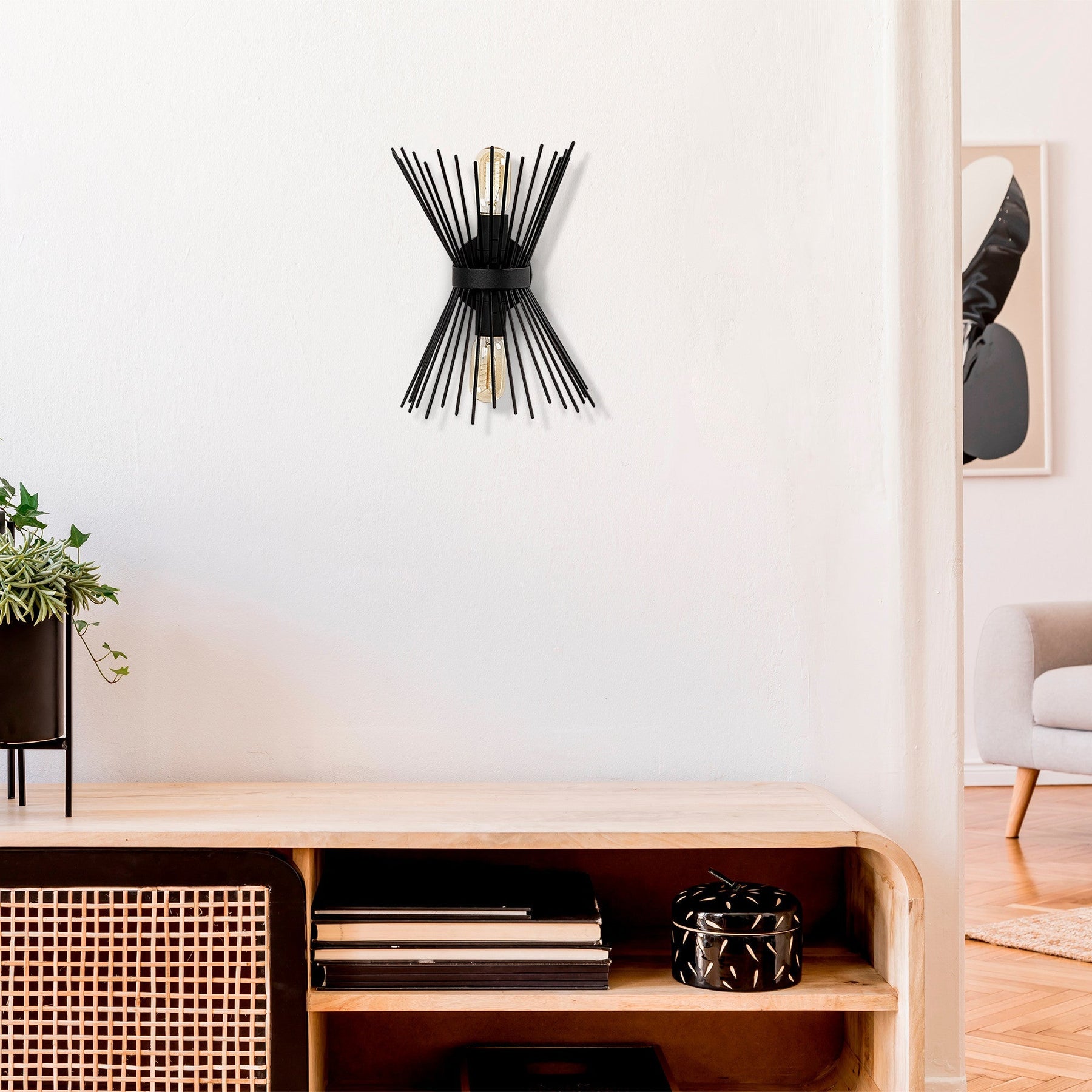 Lampa de perete Kirpi, 3091, cadru metalic, negru, 23x16x33 cm